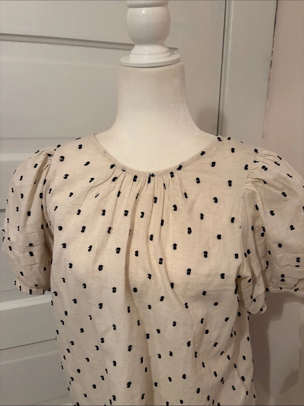 Madewell Ivory Blouse with Black Dot Embroidery